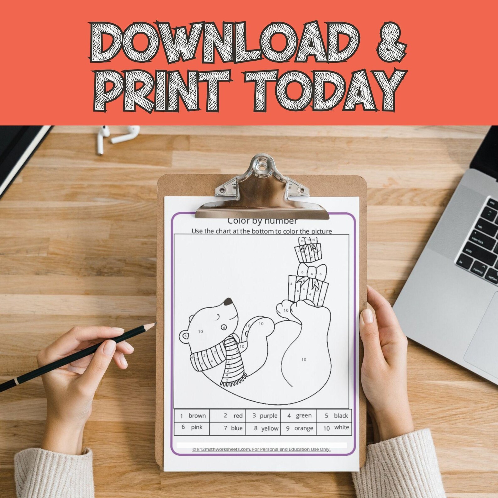 Christmas Color by Number Printable Math Activity for Kindergarten 1st ...