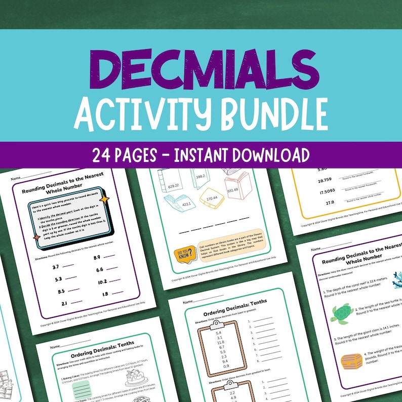 Decimals Practice Worksheet Bundle for 3rd 4th Grade Students Math ...
