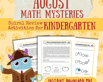 Kindergarten August Math Mysteries | Back to School Detective Games
