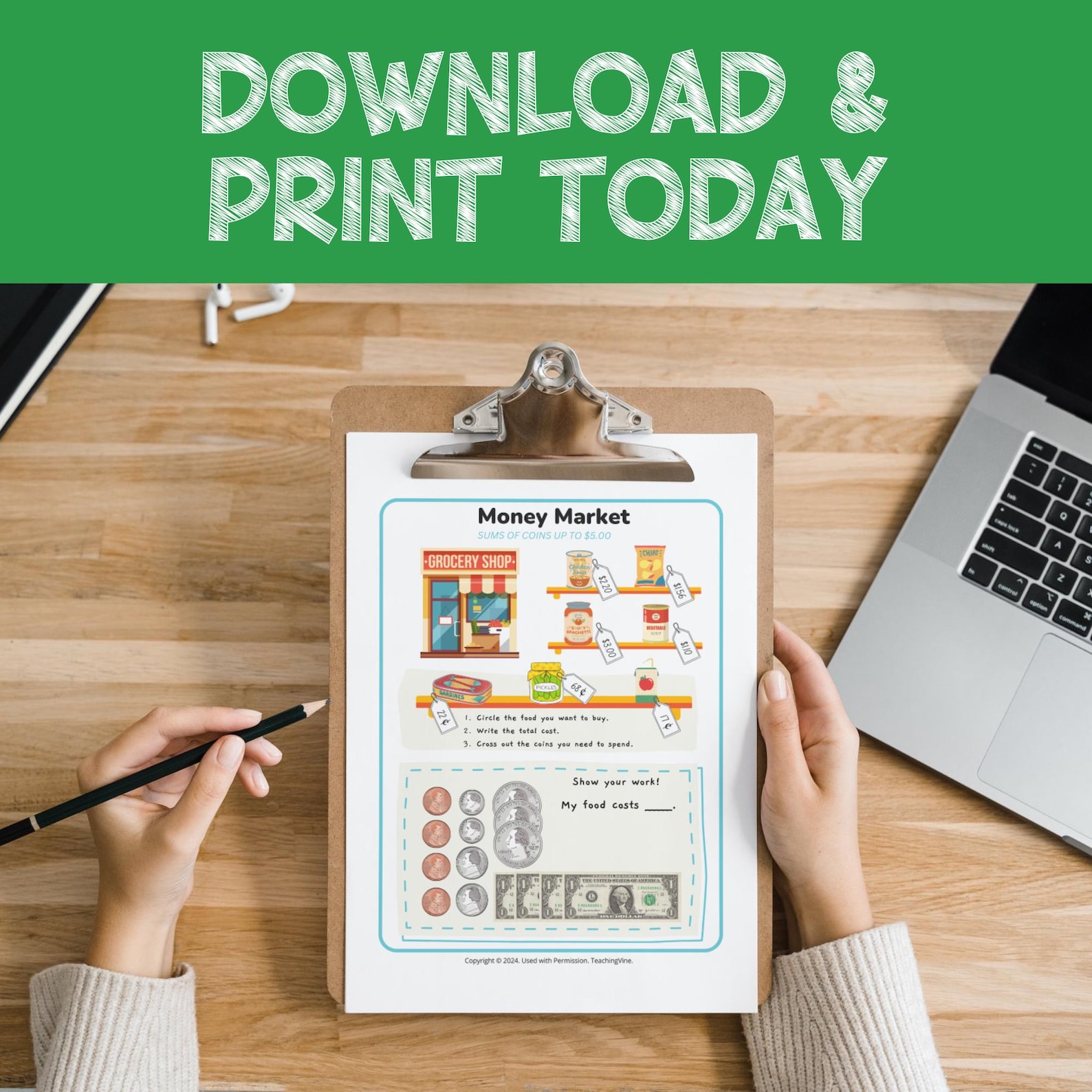 3rd Grade Money Math, 22 Printable Worksheets, Homeschooling Worksheet