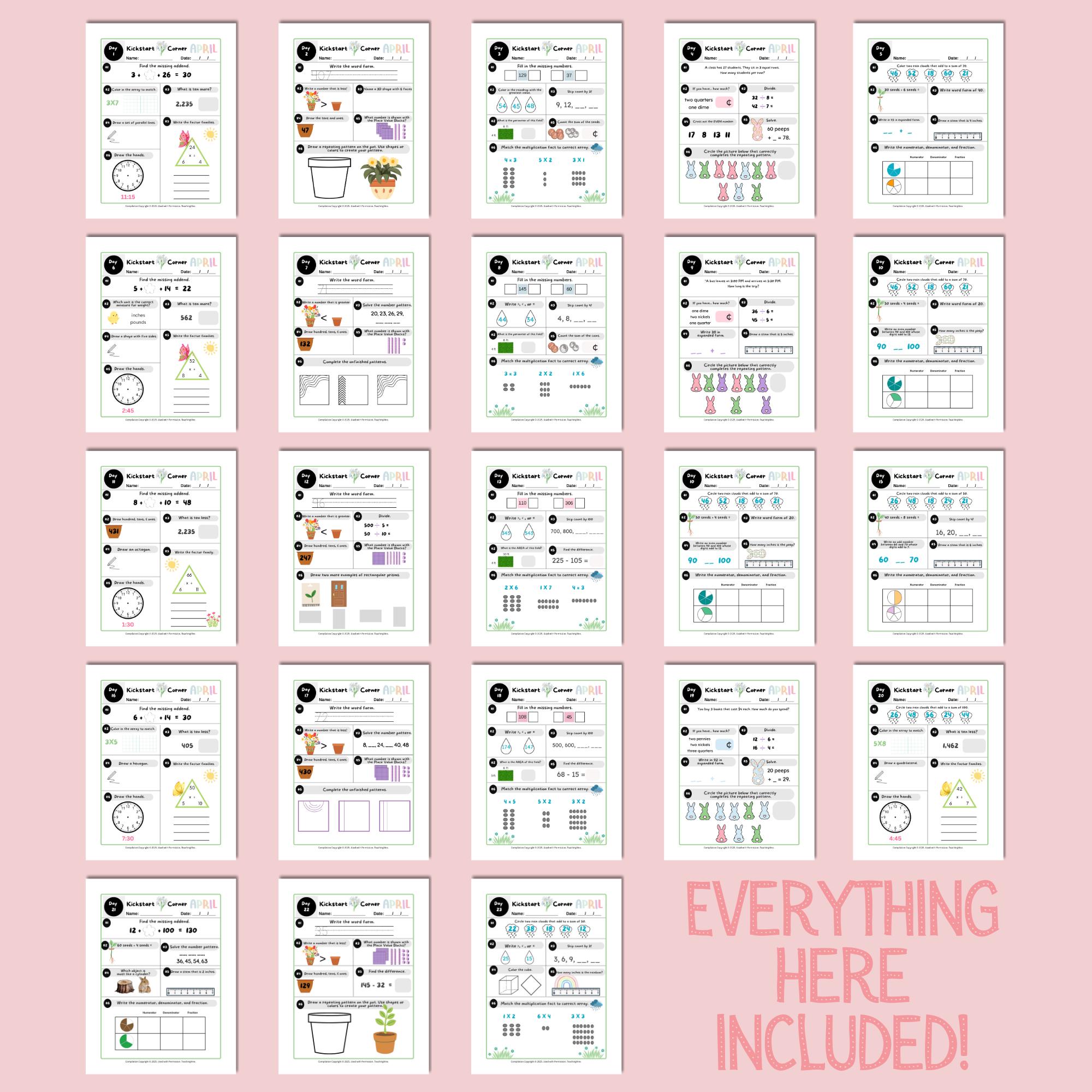 Spring 3rd Grade Math Printable 25 3rd Grade Math Worksheets for April - Kickstart Corner, Printable ...