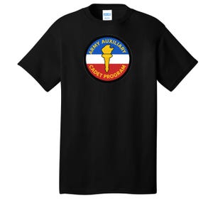 May include: Black t-shirt featuring a circular emblem with the text "ARMY AUXILIARY CADET PROGRAM." The emblem includes a torch design in yellow, blue, and red. The shirt is made of a soft material.