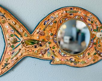 Fish accent mirror wall art -handmade mosaic spiritual home decor