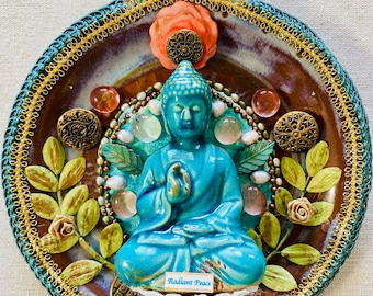 Buddha Mandala Mosaic handmade spiritual art home decor vintage style radiant peace