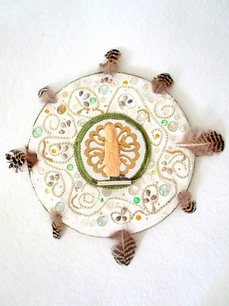 Quan Yin altar mosaic mandala follow your hearts compass spiritual home decor wall art divine feminine