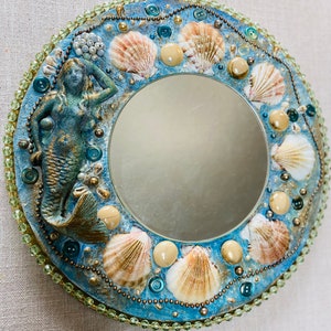 Magical mermaid mirror mixed media mosaic spiritual home decor wall art
