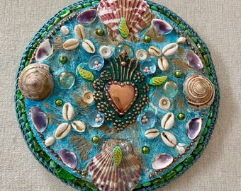 Radiant Heart Healing Mosaic: Handmade Spiritual Wall Art for Home Decor