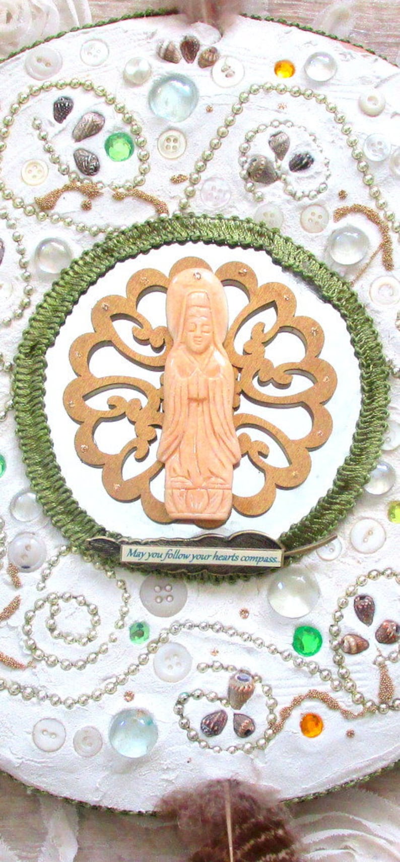 Quan Yin altar mosaic mandala follow your hearts compass spiritual home decor wall art divine feminine
