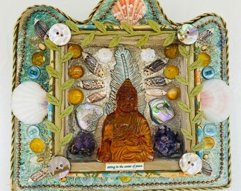 Handcrafted Buddha Mosaic Altar: Spiritual Home Decor handmade