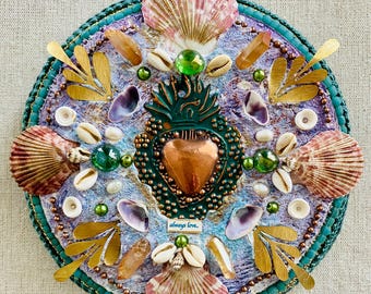 Sacred Heart Mosaic Mandala: Mixed Media Spiritual Decor
