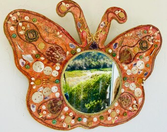 Butterfly statement Mirror: handmade mosaic spiritual wall art