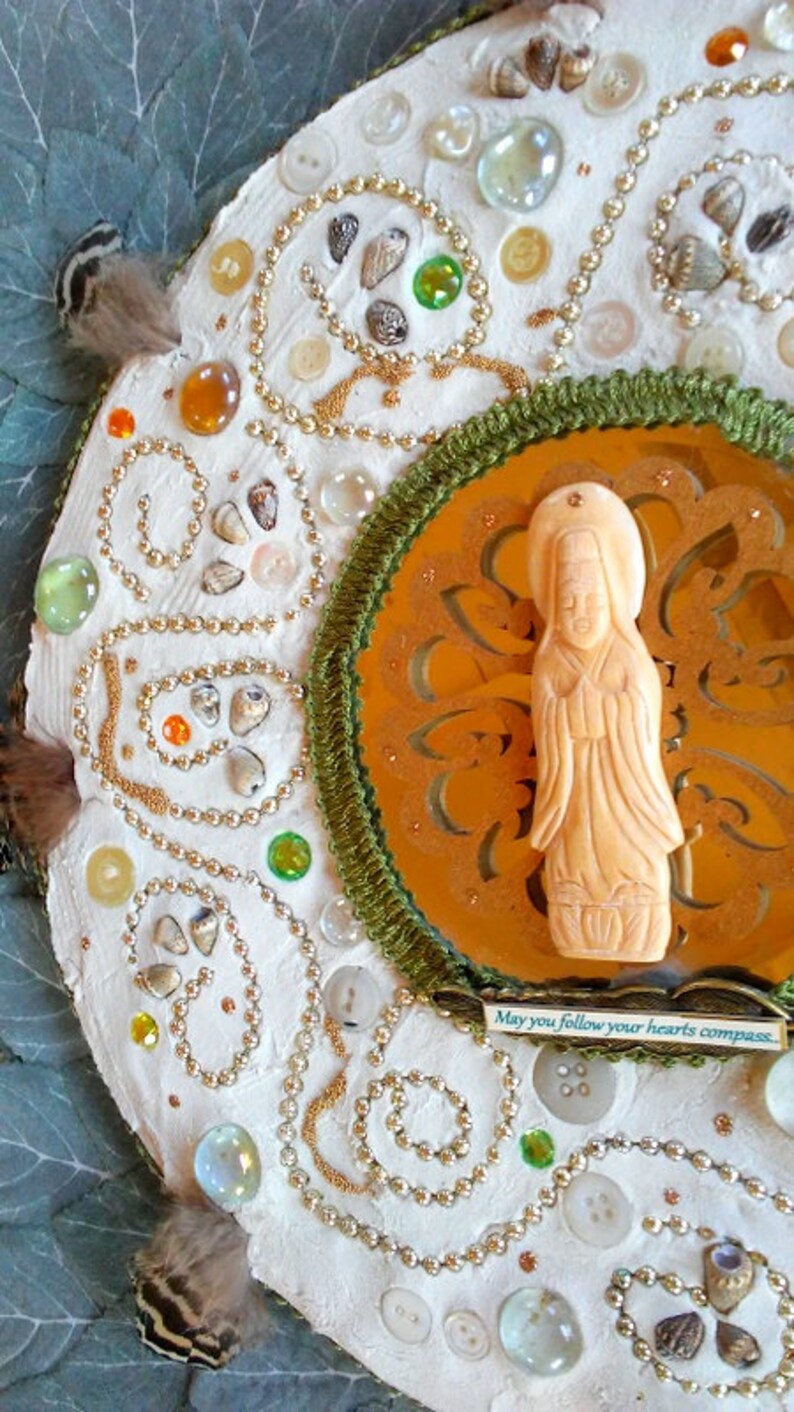 Quan Yin altar mosaic mandala follow your hearts compass spiritual home decor wall art divine feminine