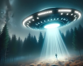 UFO Encounter Art Set: Alien & Spaceship Sci-Fi Prints (Digital Download, 64 Images )