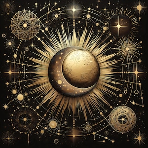 Boho Sun & Moon Celestial Wall Art | Gold Foil Mystical Cosmic Print | High-Res Spiritual Home Decor ( 24 Total Unique Images )