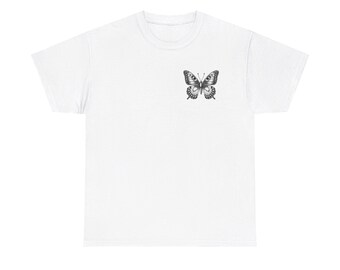 Unisex Heavy Cotton Tee, Elegance in Flight: Butterfly Design T-Shirt" butterfly, casual, quality, gift,