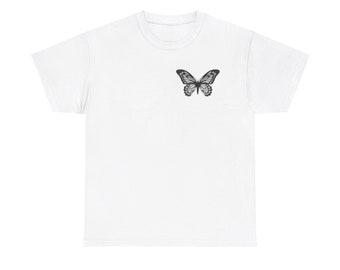 ユニセックスヘビーコットンTシャツ、バタフライデザインTシャツ：自然愛好家向け、バタフライデザインTシャツ、自然愛好家向け