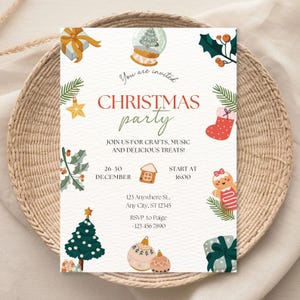 Invitación editable para fiesta de Navidad, invitación para Jingle and Mingle, invitación de cumpleaños de Navidad, invitación para fiesta de Papá Noel