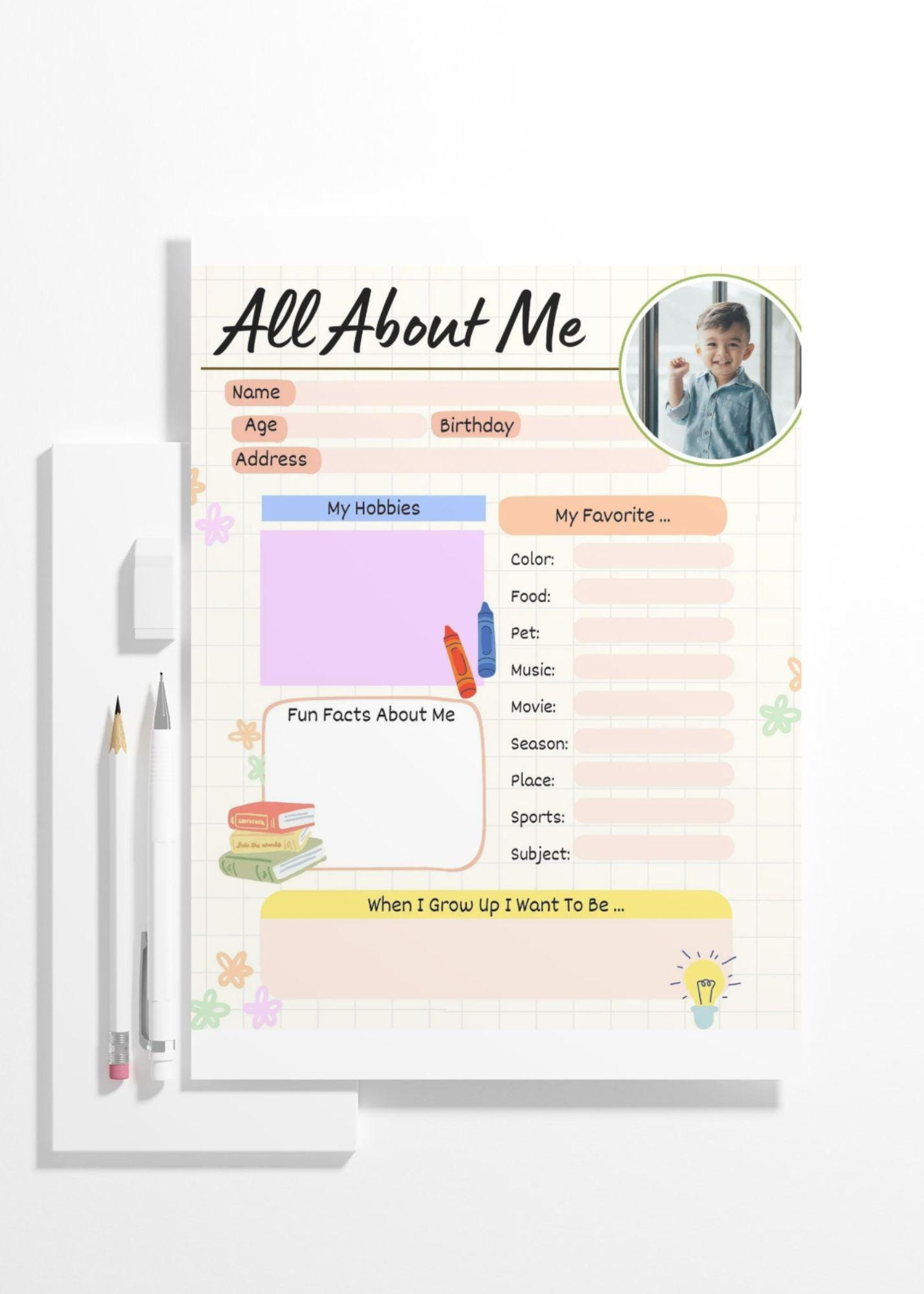 All About Me Printable Kids Template Favorite Things Back to School Get ...