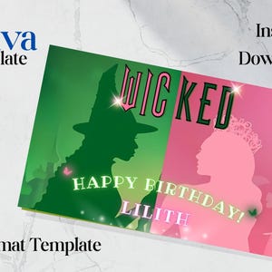 Wicked Birthday Party Tischset, Wicked Party Tischset, WICKED inspirierte Kinokarte, Elphaba & Glinda Theme, Filmparty, Canva Editable