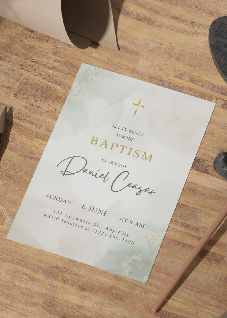Baptism Invitation Template, Printable Boy Baptism Invite, Simple ...