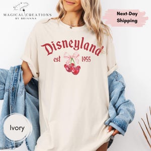 Disneyland Retro Cherry Coquette Tee, Disney Summer Shirt, Cherry Bow T-Shirt, Disneyland Trip Shirt, Cute Disney Tees, Mickey and Minnie