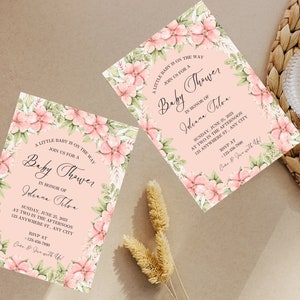 Floral Baby Shower Invite, Blush Pink floral Baby Shower Invitation Template, Girls Baby Shower invitation,  Pink Flower Invitation
