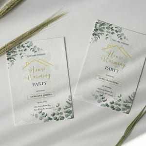 Housewarming Invitation, House Warming Party, Modern, Minimalist, Printable or Text Invite, Eucalyptus Home Sweet Home Editable