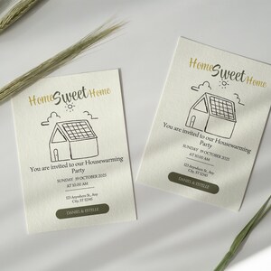 Faire-part de pendaison de crémaillère, Faire-part de pendaison de crémaillère, Faire-part de déménagement, Carte postale de dîner, Modèle minimaliste, Modifiable sur Canva