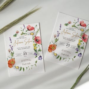 Modèle d'invitation de fête d'anniversaire de fleurs sauvages | Invitation d'anniversaire de fleur de jardin boho bday evite, modèle d'invitation de fête d'anniversaire, téléchargement immédiat