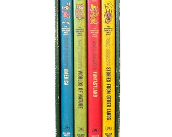 VTG 1965 Wonderful Worlds of Walt Disney 4 Book Set with Original Box, HC