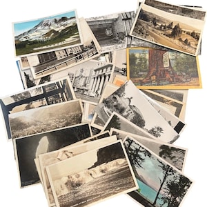 Lotto di 70 cartoline fotografiche d'epoca del nord-ovest degli Stati Uniti, Columbia Britannica, a colori, in bianco e nero, EUC
