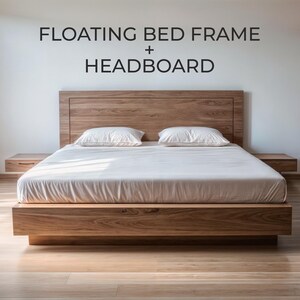 View of Garvee Queen Bed Frame, Wood Platform Bed with Fluted Design, Low ...