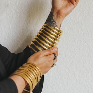 Bhumi Tribal Spiral Bangle, Handcrafted in Pure Brass, Statement Boho Bangle, Adjustable