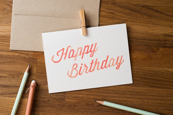 Items similar to Birthday Card - hand lettering with watercolors ...