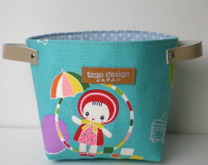Fabric Organizer Basket With Leather Handles Retro Girl Etsy