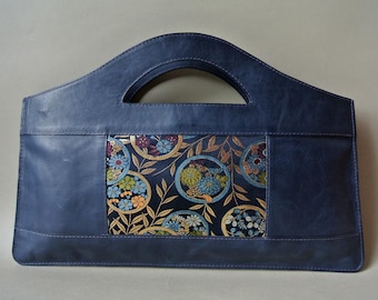 KAREN Kimono japonais & sac à bandoulière en cuir, Fleur en cercle en marine