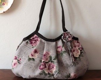 Zippered Large Granny Bag, Linen & Cotton Rose Gray