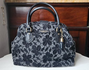 Sac Boston en tweed et cuir avec pampille - fleur en noir