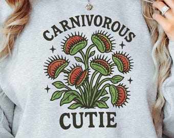 Funny Venus Fly Trap Plant Shirt, Cozy Oversized Sweatshirt, Plant Lover Gift Cottagecore Botanical Garden Witch, Poison Goth Garden Tee