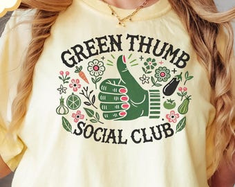 Camiseta del club social Green Thumb / Camiseta estética de jardinero de moda / Linda camiseta de jardinería floral retro / Regalo para amantes de las plantas para chicas jardineras