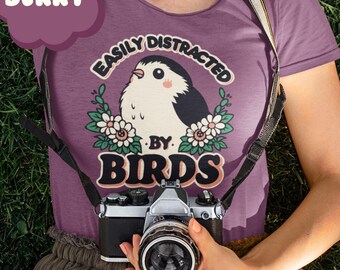 Maglietta per birdwatching, facilmente distratto dagli uccelli, regalo divertente per birdwatcher, uccelli retrò vintage, maglietta per amanti degli uccelli, maglietta della natura, uccello carino