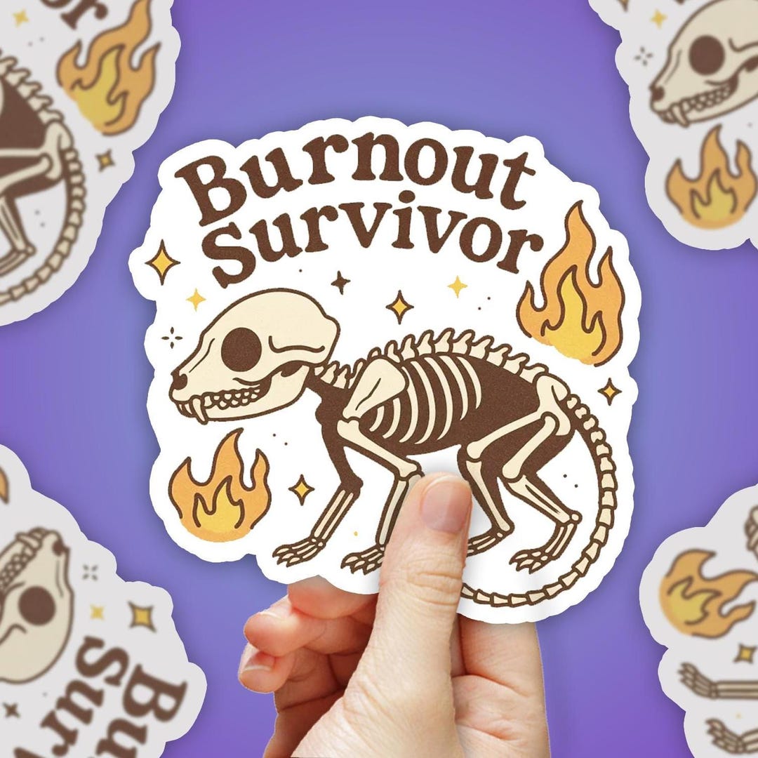 Burnout Survivor Raccoon Sticker, Funny Grad or Retirement Gift, Cute ...