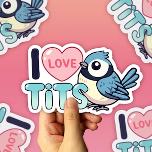 Ik hou van tieten sticker, sticker schattige mees vogels, sticker leuke vogels spotten, cadeau vogelliefhebbers, sticker vogelspotter, sticker humor, sticker waterfles