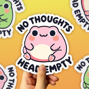 Geen gedachten hoofd lege kikker kus gesneden sticker - kawaii kikker sticker, schattige kikker sticker, schattige kikker sticker, cadeaus voor kikkerliefhebbers, grappig