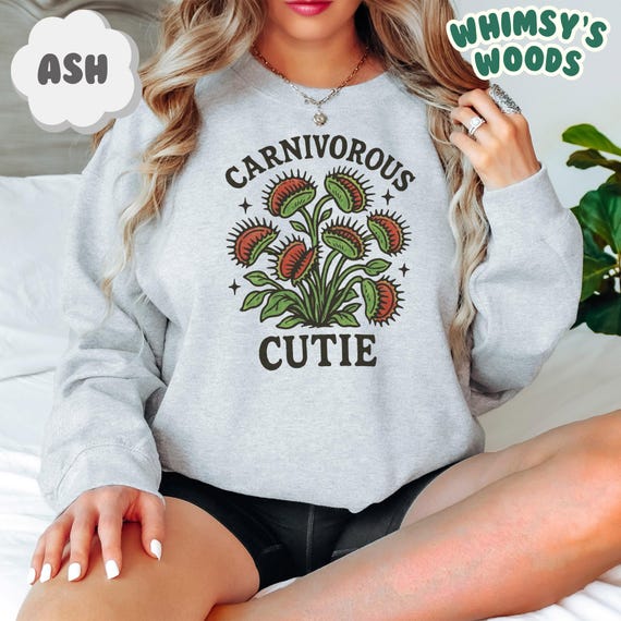 Funny Venus Fly Trap Plant Shirt, Cozy Oversized Sweatshirt, Plant Lover Gift Cottagecore Botanical Garden Witch, Poison Goth Garden Tee