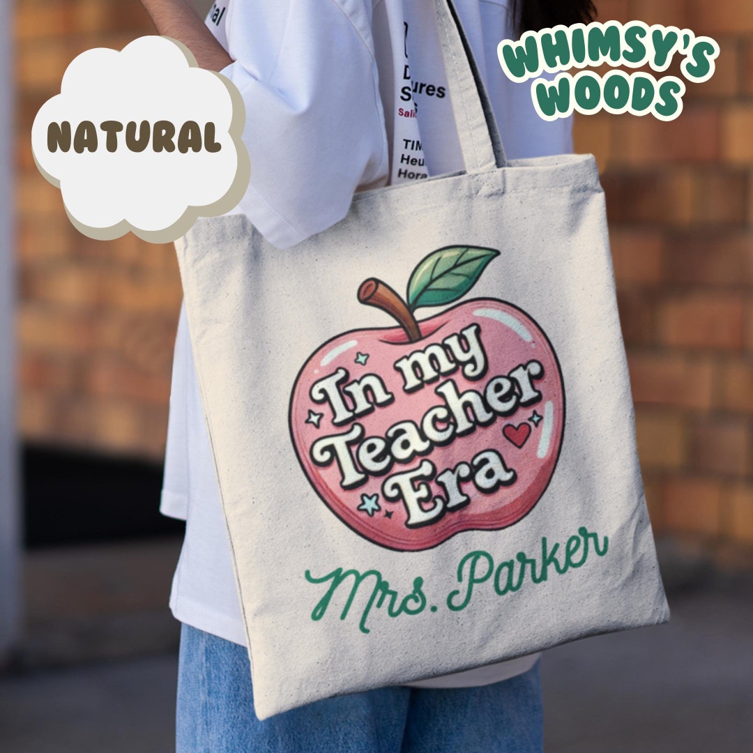 Personalized Teacher Era Tote, Retro Apple Custom Teacher Tote Bag ...