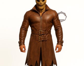 Handmade Brown Leather Trench Coat: Gothic Cosplay Overcoat