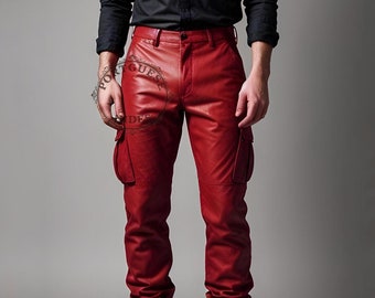 Genuine Red Leather Gothic Pant: Custom Fit Party Wear