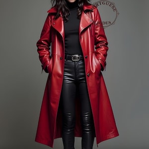 Handmade Red Sheep Leather Trench Coat: Long Winter Outerwear