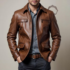 Veste motard en cuir marron 100 % véritable pour homme - Veste en cuir marron faite main pour homme - Veste en cuir marron personnalisée - Cadeau pour lui